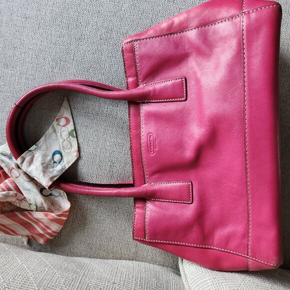 COACH Madeline satchel tote shoulder purse Magenta color with Coach ribbon - Picture 12 of 14